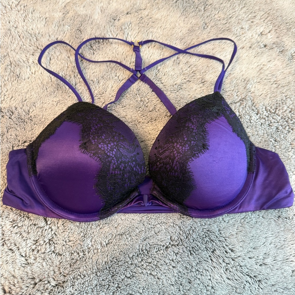 Victorias Secret Strappy Purple Lace Front Close Push Up Bra